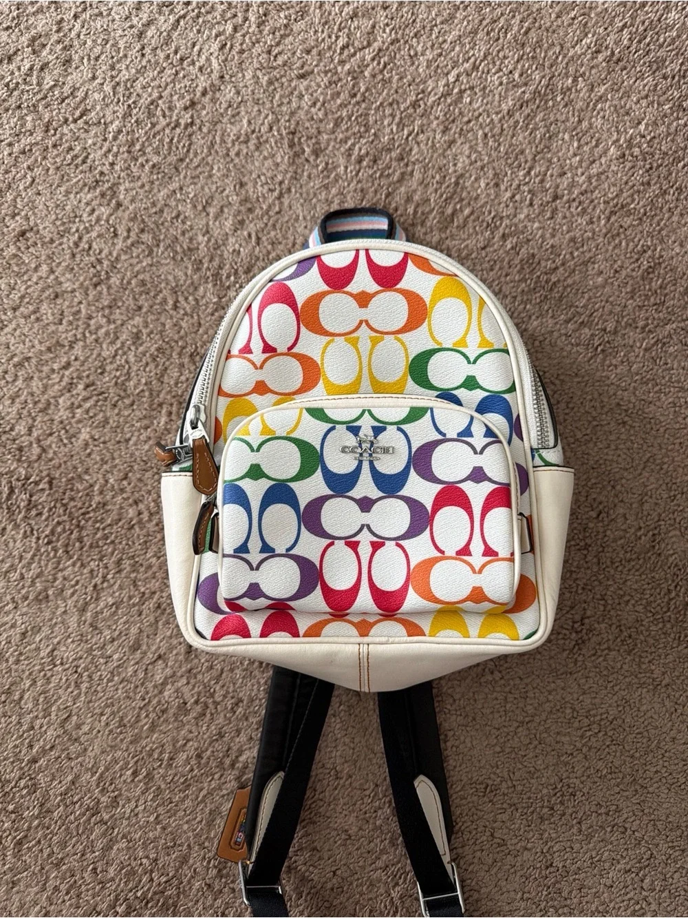 Coach Pride Rainbow Signature Mini Court Backpack Chalk Multi CK377